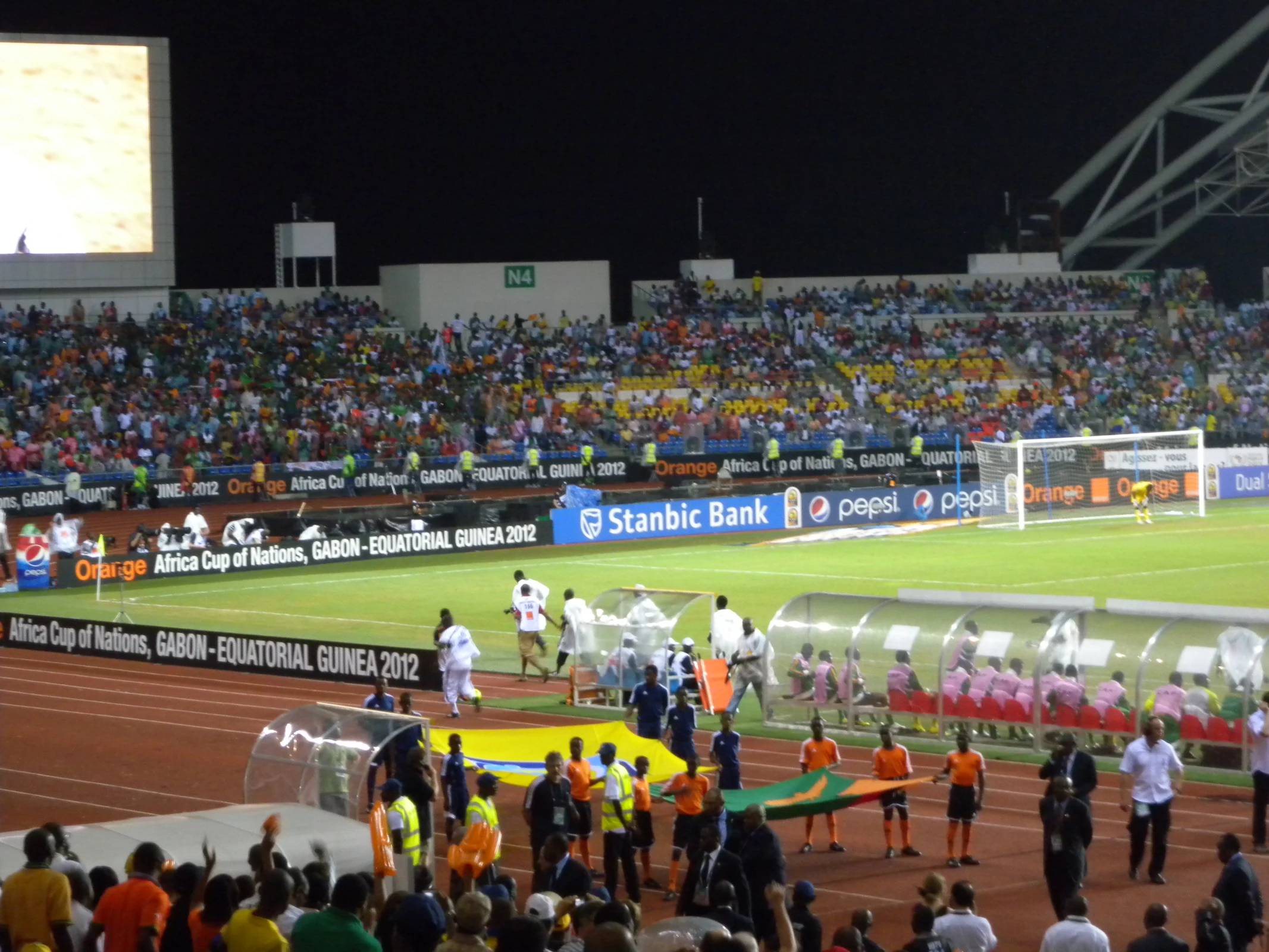 Illuminated stadium in Africa, from the Falcon Eye project archive